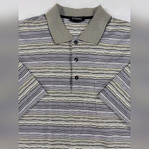Vintage St. Croix Golf Polo Shirt Cotton Pocket Geometric Striped Men's XL 90s